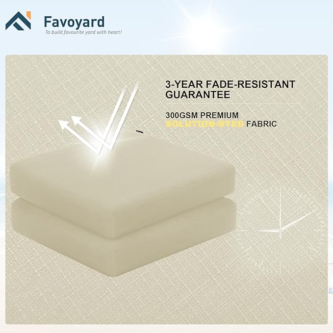 Favoyard Outdoor Chair Cushion 18.5 x 16 x 3 Inch Rainproof & 3-Year Fade Resistant Patio Furniture Cushions with Removable Cover and Adjustable Ties for Garden Sofa Couch Pads Set of 2, Beige