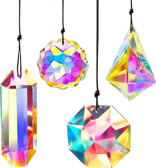 4PCS Colorful Crystal Prism Suncatcher Hanging Crystal Ornament for Window Sun Catchers Feng Shui Decor for Indoor Outdoor Home Garden Decoration