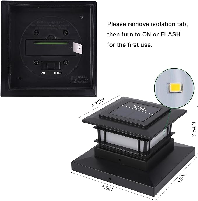 Dynaming 2 Pack Solar Flame Post Lights Outdoor, Solar Powered Fence Post Cap Lights, High Brightness Flickering Flame SMD LED Lighting Decor for Garden Deck Patio, 4x4, 5x5 or 6x6 Vinyl/Wooden Posts