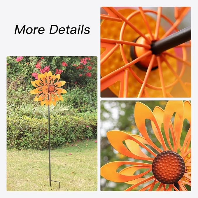 Birthday Gifts for Women Floral Yard Garden Wind Spinners - Large Outdoor Metal Wind Spinners with Vane, Lawn Yard Art Garden Decor (Sunflower)