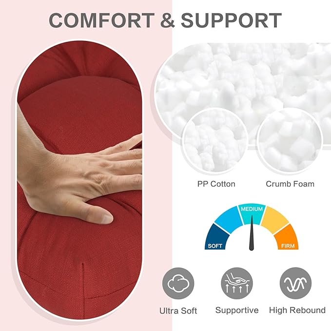 Aoodor 19" x 19" x 5" Tufted Outdoor Chair Cushions, Water Resistant & Fade Resistant Polyester Dining Chair Pads with 2 Straps for Patio Furniture, Set of 4