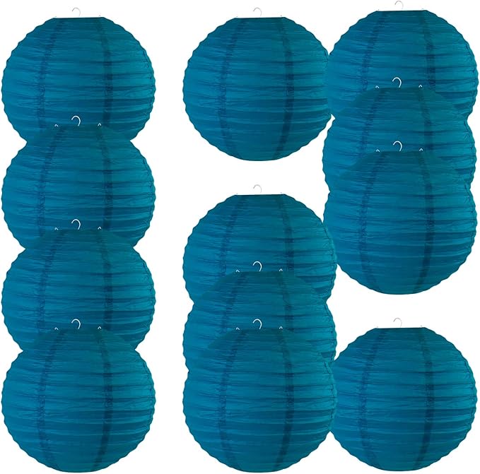 Chinese Style Paper Lanterns, Set of 12, Suitable for Party Decoration (Navy Blue, 14in)