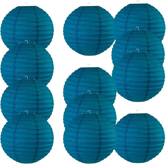 Chinese Style Paper Lanterns, Set of 12, Suitable for Party Decoration (Navy Blue, 14in)