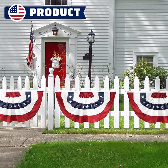 4Pack American Bunting Flags 2x4Ft USA Pleated Fan Flag 4th of July Patriotic Decorations Flag Embroidered Stars & Sewn Stripes Canvas Header Brass Grommets Decor Outside Porch Garden