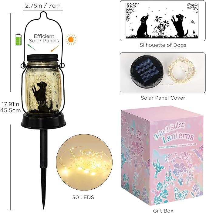 Dog Solar Lanterns Dog Lover Gifts for Women Men Dog Lovers Gifts Hanging Dog Lanterns with Stake for Yard Lawn Garden Decor Waterproof Dog Lights
