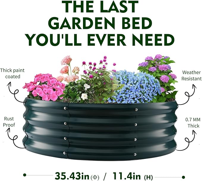 Galvanized Raised Garden Bed for Gardening - 3x3x1ft Round Thickened Metal Planter Box Outdoor for Vegetables, Flowers,Herbs,Above Ground Garden Containers Green