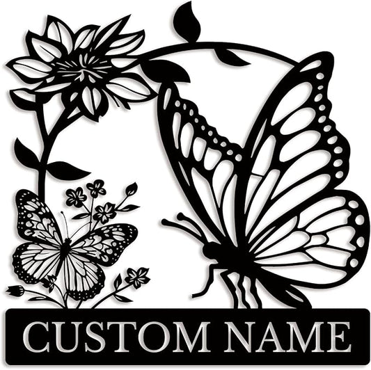 Custom Butterfly Metal Sign,Personalized Butterfly House Number Signs,Personalized Gardener Name Sign,Garden Patio Wall Decor (Style-5)