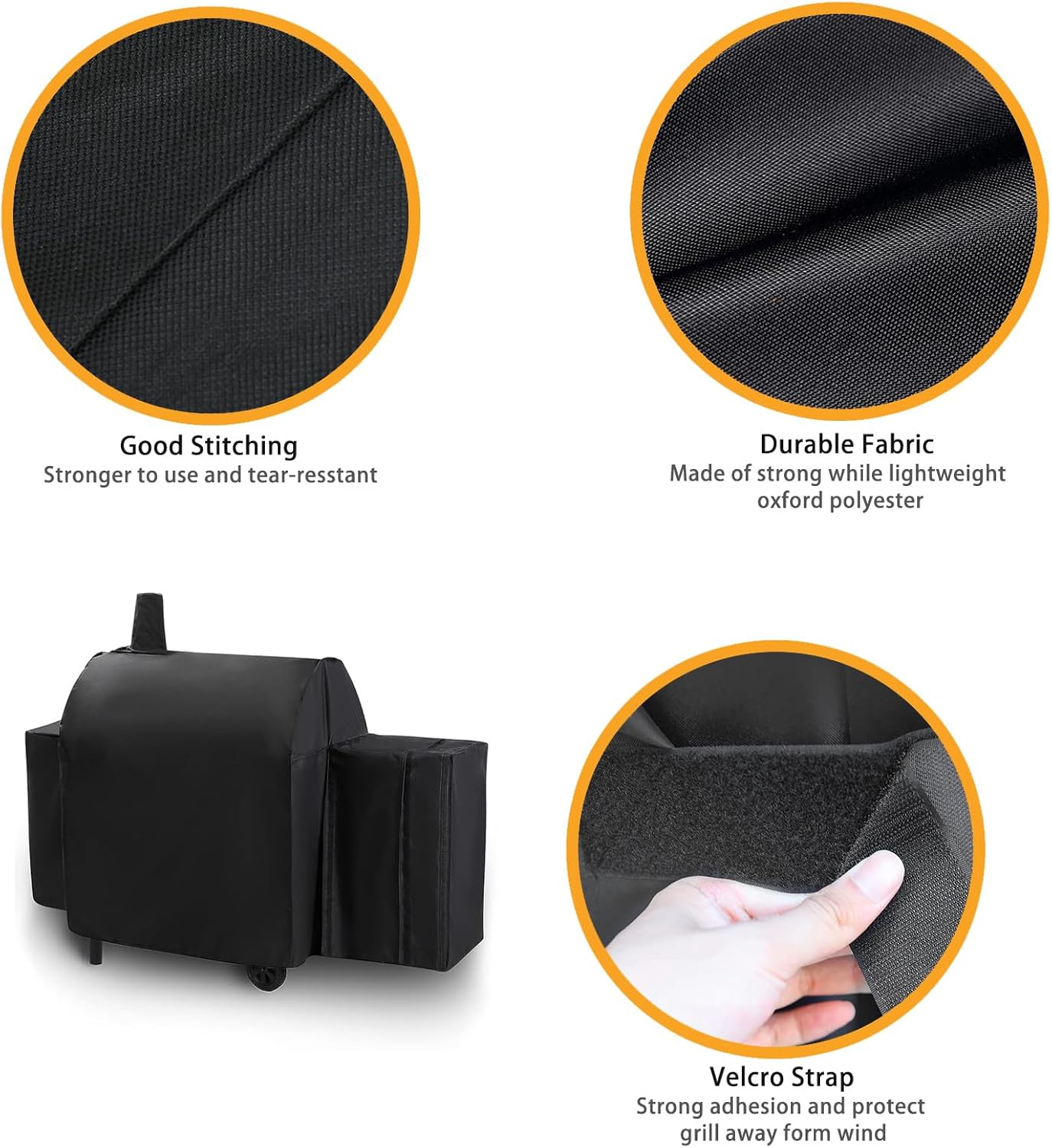 Grill Cover for Char-Griller Smokin Champ 1624 Smoking Champ Offset Smoker 1733, Blazer 2130 and Classic 2175, Heavy Duty Waterproof UV Resistant Cover, Outdoor BBQ Accessories