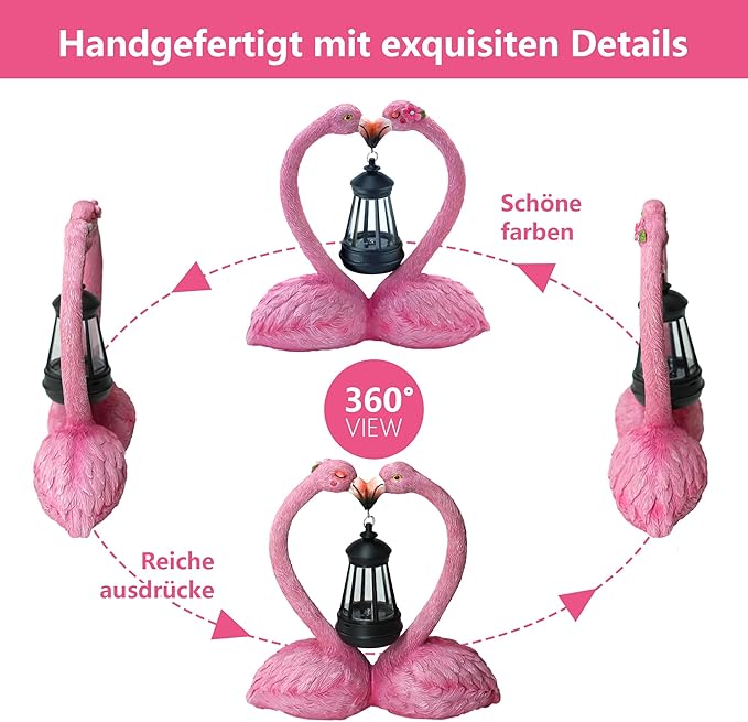 9.8" Garden Flamingo Statue with Solar Lantern,Heart Shaped Flamingo Decor,Unique Double Head Flamingo Gifts for Women,Mom,Lover