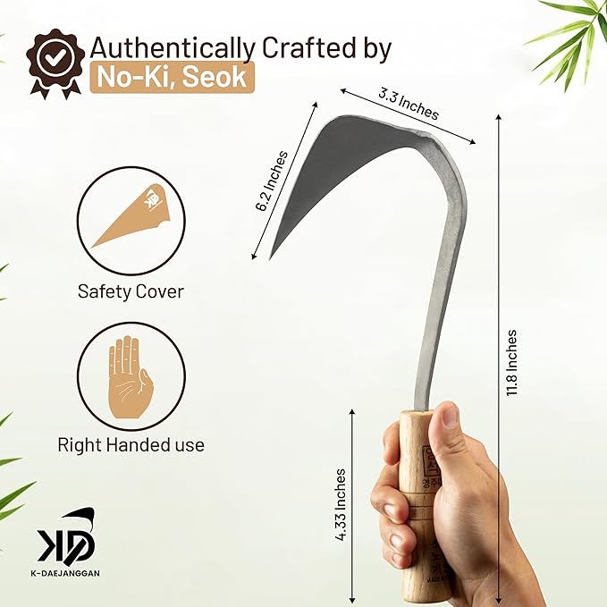 Fits All Hand Sizes: Youngju Homi & Korean Garden Hand Plow Hoe - Korean Master Blacksmith Seok No Ki Crafted - Ideal for Easy Gardening, Weeding, Farming - Safety Cover Included. Authentic, Handmade