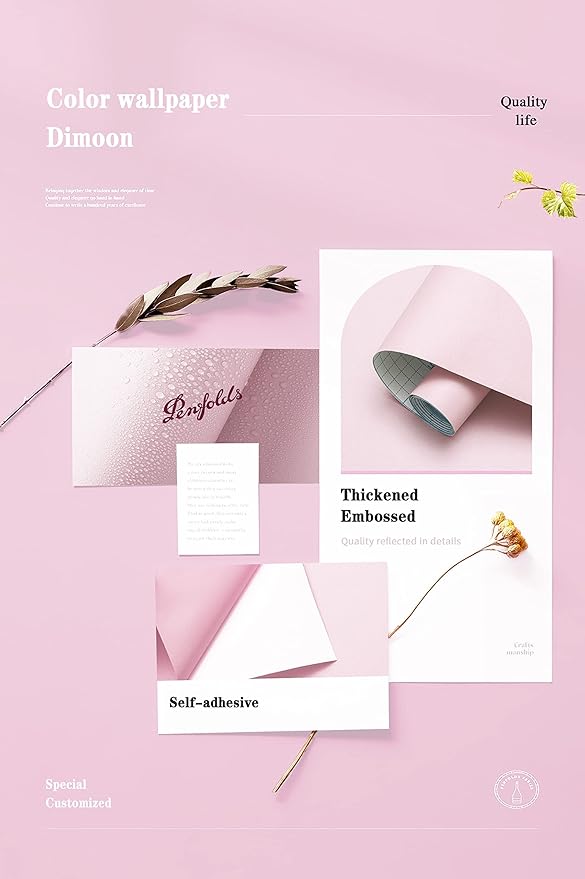 Dimoon 236''x17.7'' Pink Peel and Stick Wallpaper Contact Paper Modern Self Adhesive Wall Paper Removable Renter Friendly Textured Solid Color Shelf Cabinet Vinyl Roll (236''x17.7'',Light Pink)