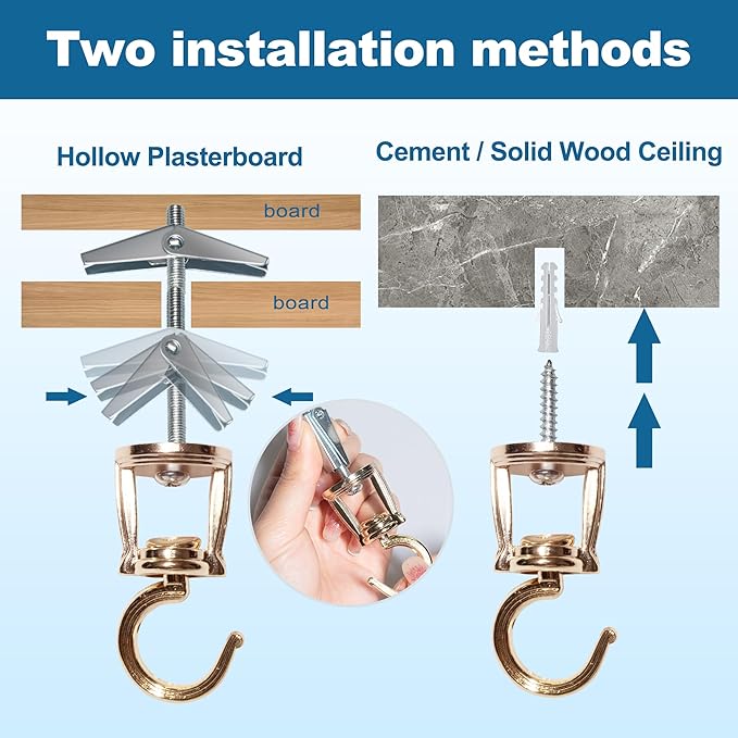 Ceiling Hooks for Hanging Plants (4 PCS Gold),Heavy Duty Metal Plant Hooks, Screw in Hooks for Hanging Birdfeeders, Lamps, Planters, Outdoor Decorative Hooks up to 33 lbs