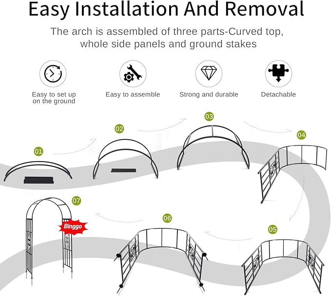 Arbors, Curved Metal Endurable Iron Trellis Plants Stand Use for Outdoor Garden Arbor Climbing Plants Wedding Arches Ceremony
