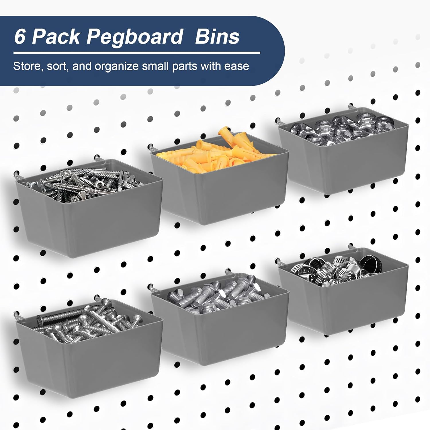 17-in-1 Pegboard Hooks Assortment - 143 Pcs 14 Sizes Peg Board Organizer Accessories Kit with 6 Pegboard Bins, 30 Silicone & 42 Stainless Steel Peg Hook Locks for 1/4" and 1/8" Pegboards Hanging Tools