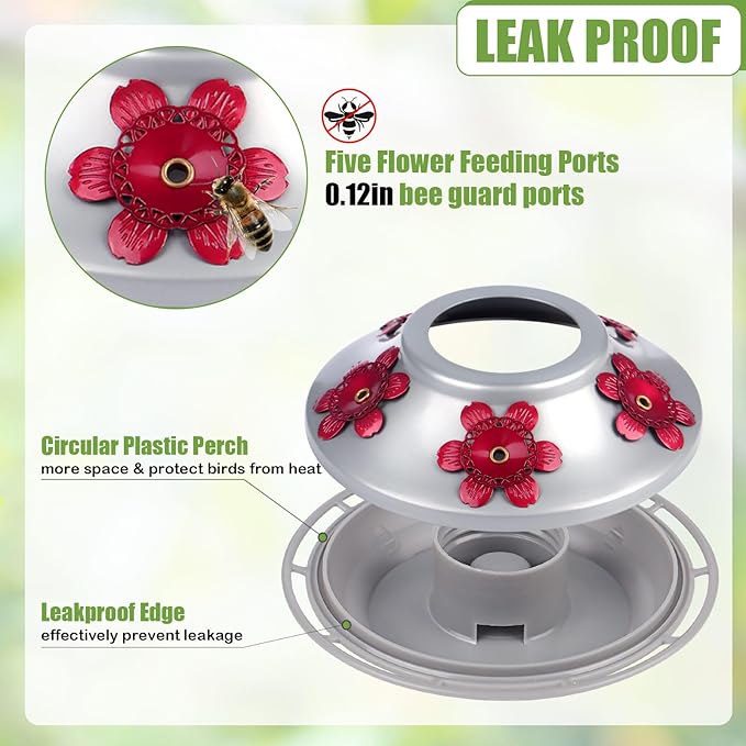 BOLITE Hummingbird Feeder, Hand Blown Glass Hummingbird Feeders for Outdoors Hanging, with Ant Moat and 5 Feeding Ports, 22 Ounces, Peony Flower Shape, Purple, Gifts for Women Men, Gifts for Mom Dad