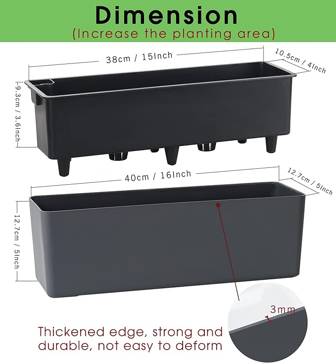 GardenBasix Elongated Self Watering Planter Pots Window Box 5.5 x 16 inch Indoor Home Garden Modern Decorative Planter Pot for All House Plants Flowers Herbs (Dark Grey,1-Pack)