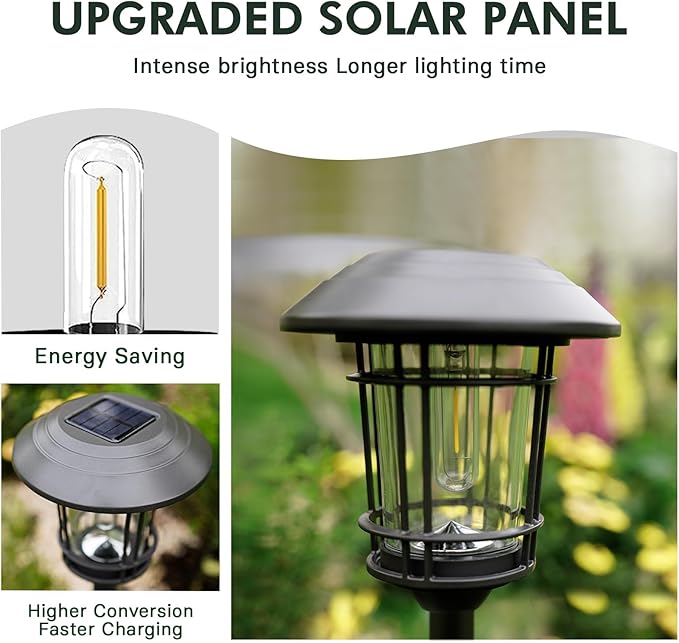 Grand patio Solar Outdoor Lights, 10 Pack, Glass Light Metal Pathway Light, Waterproof Landscape Lighting, Automatic Dusk and Dawn Sensor (Slate Gray)