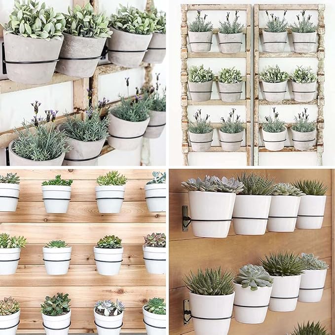 4 Pack 6in Flower Pot Holder Ring Wall Mounted Metal Planter Hooks Hangers Wall Bracket Wall Planter Hook (4, 6")