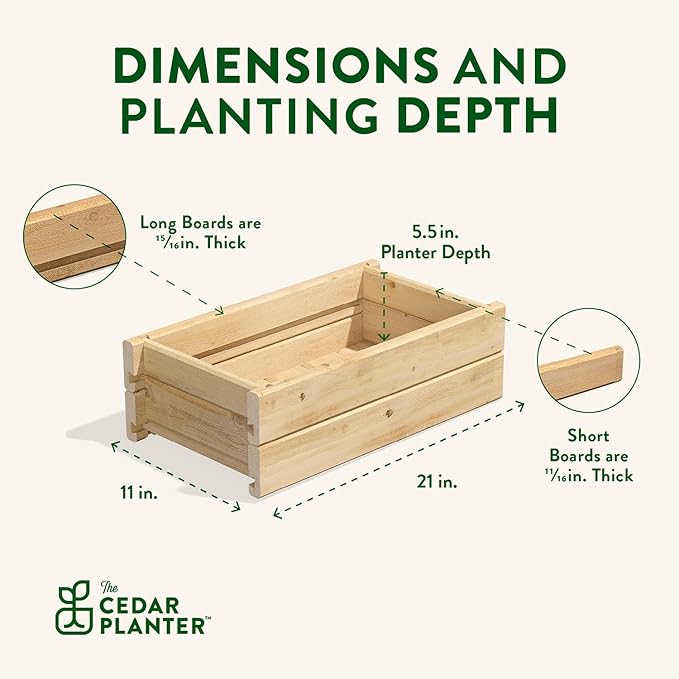 Greenes Fence Cedar Wood Planter Box with Wall Mount Brackets, 21" x 11" x 7" - Made in USA with North American Cedar