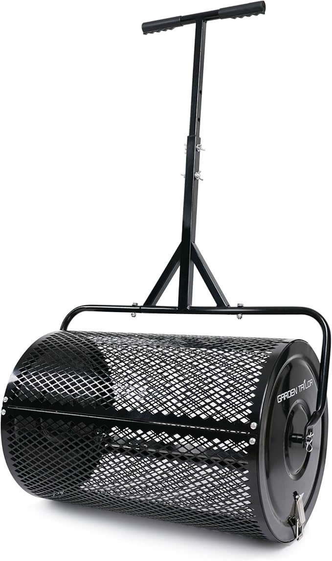 Compost Spreader 24 Inch Peat Moss Spreader with Installation Support Accessories, Metal Mesh Roller Lawn Spreader for Top Soil, Manure, Mulch, Top Dressing - Garden spreaders for lawns