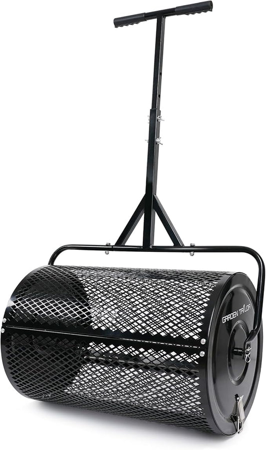 Compost Spreader 24 Inch Peat Moss Spreader with Installation Support Accessories, Metal Mesh Roller Lawn Spreader for Top Soil, Manure, Mulch, Top Dressing - Garden spreaders for lawns