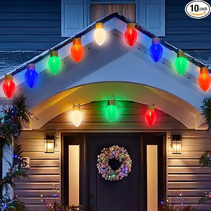 Giant Outdoor Christmas Lights,16ft Jumbo Christmas Lights String Light with 10 Large Multicolored Bulbs,Connectable Outdoor Decorations Light for Porch Garden Eave Xmas Trees Roof Decor