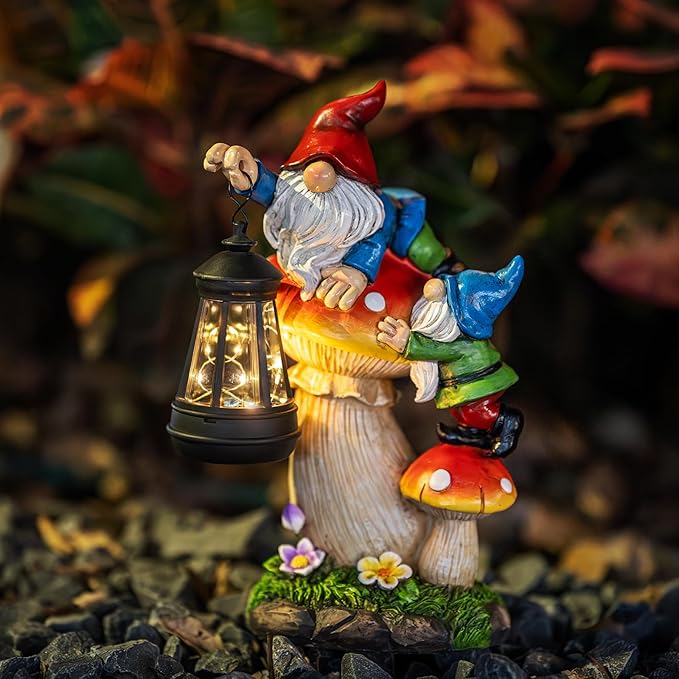 C&Y&G&X Solar Garden Gnome Statue - Waterproof Outdoor Mushroom Decor with Solar Lantern LED Lights for Yard, Lawn, Patio – Ideal Gifts for Mom Grandma Women Wife Sister