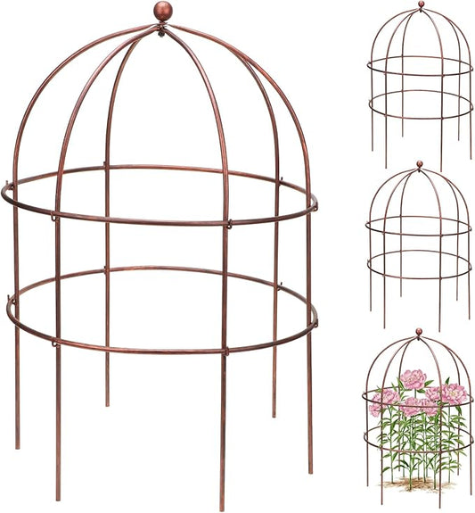 4 Pcs Jardin Bird Cage Plant Support 25" H Large Sturdy Grow-Through Flower Support Peony Cage Climbing Plant Support Trellis Sculptural Garden Decor for Perennial Flowers Vintage Gold