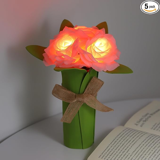 Pink Rose Night Light Gifts for Womens, Christmas Day Gifts for Mom Women Wife Friends Her Christmas Anniversary Birthday Gift, Perfect Ideal for Bedroom Ambiance Coffee Shop