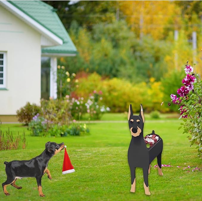 Doberman Dog Planter Plant Pots,Cute Garden Dog Flower Planter,Dog Planters Birthday Gifts for Women,Office,Indoor/Outdoor Decor（9.45 * 5.28 * 13.58in）