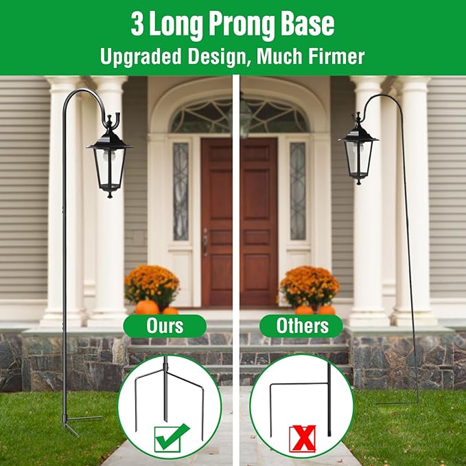 GOFORWILD Shepherd’s Hooks 2 Pack Black, 65 inches Tall, Adjustable Garden Hook for Outdoor, Hanging Plant, Solar Lights, Lanterns, Bird Feeders, Garden Stake and Wedding Decor, 7015