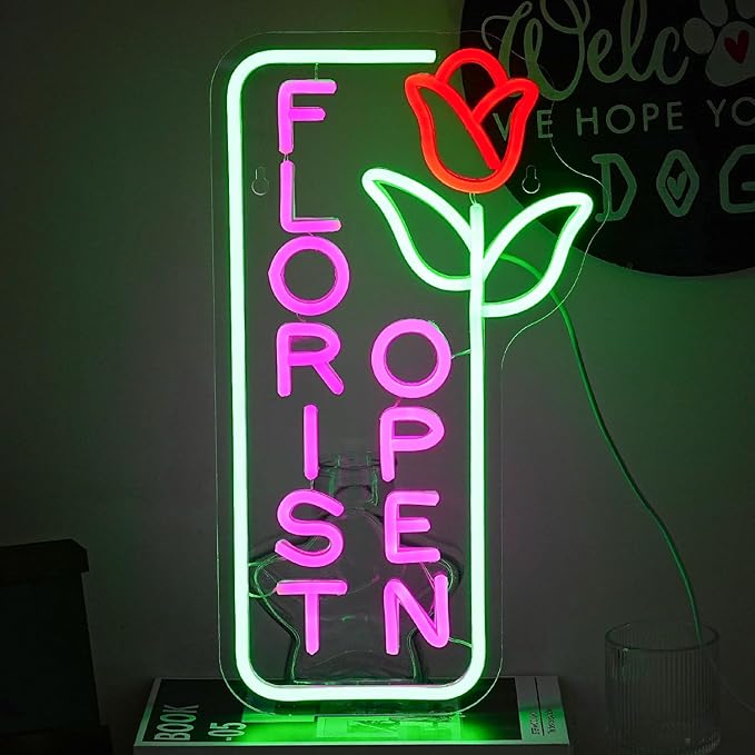 Florist Neon Sign for Business Open Neon Light Flower LED Neon Signs Colorful LED Neon Light for Flower Shop Supermarket Store Decoration