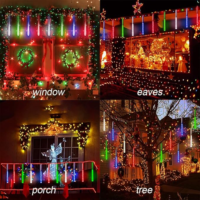 Aokudoni Christmas Lights, 16 inch/ 40 cm Meteor Shower Rain Lights, Christmas Decorations Outdoor Yard, Christmas Lights Outdoor for Tree House Holiday Party Wedding, UL Plug, Multicolor
