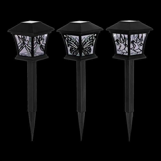 Alpine Corporation Solar-Powered Nature Inspired Pathway Lights, 3-Piece