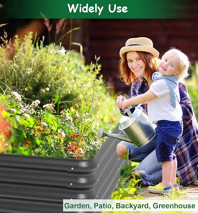 4.3x3x1 FT Raised Garden Bed with Steel Cable, Elevated PP Planter Box Stand for Gardening, Backyard Patio Ground Raised Bed for Planting Vegetables Flower Herb and Succulents, Black