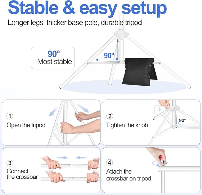 EMART Backdrop Stand 10x10ft(WxH) Photo Studio Adjustable Background Stand Support kit with 2 Crossbars, 8 Clamps, 2 Sandbags and Carry Bag for Parties, Events Decoration, Wedding, Photography -White