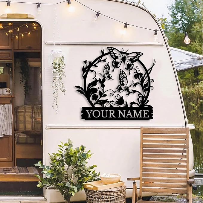 Custom Butterfly Metal Sign,Personalized Butterfly House Number Signs,Personalized Gardener Name Sign,Garden Patio Wall Decor (Style-4)