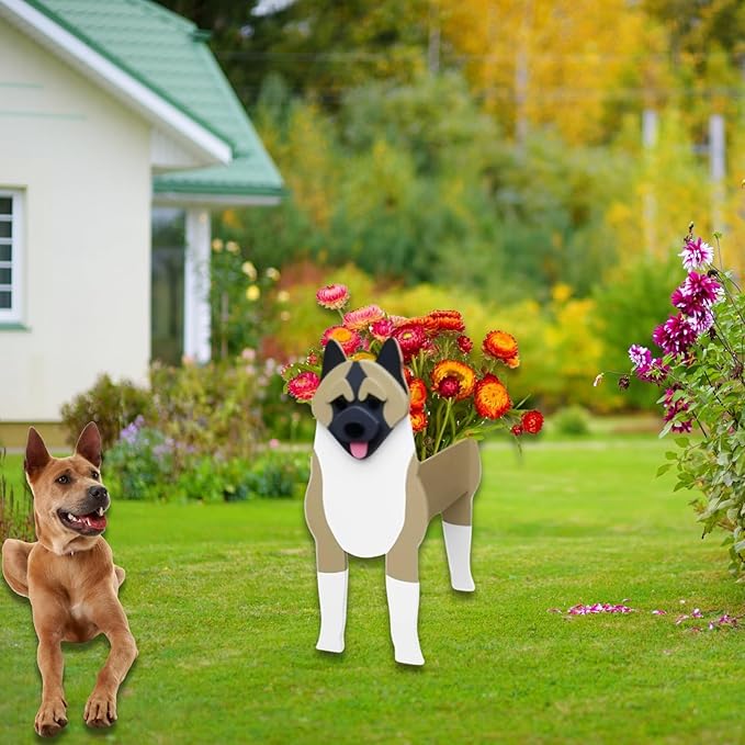 American Akita Dog Planter Plant Pots,Cute Garden Dog Flower Planter,Dog Planters Birthday Gifts for Women,Office,Indoor/Outdoor Decor（9.45 * 6.1 * 13.39in）
