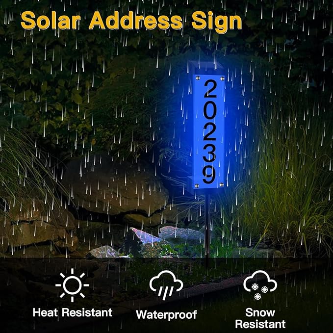 Solar House Number [Upgrade 3D Acrylic Number] Solar Address Sign Increase Brightness, Number Is Bold, Anchor Is Made Of Iron,Solar House Number Sign with Two Lighting Modes and Two Installation (White)(Manual without remote control) (Discoloration)