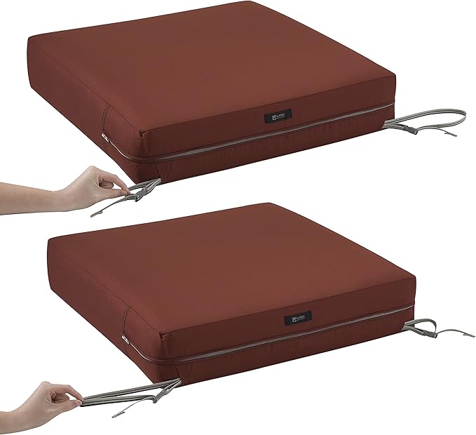 Classic Accessories Ravenna Water-Resistant 25 x 25 x 5 Inch Square Patio Seat Cushion Slip Cover & Foam, Spice, Lounge Chair Cushion