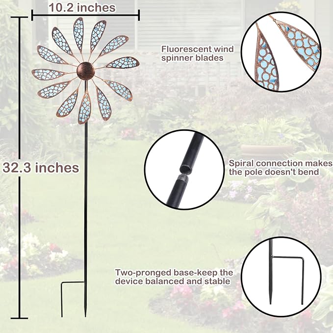 DREAMYSOUL Outdoor Wind Spinner 33" Metal Wind Sculpture Waterproof Fluorescence Wind Spinners for Garden Patio Lawn Decoration