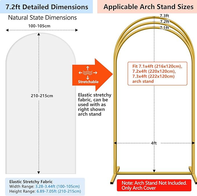 Hemmotop White Arch Backdrop Cover Set 7.2 ft, 6 ft, 2 Sided Stretchy Spandex Fitted Balloon Arch Stand Backdrop for Wedding, Birthday Party, Baby Shower