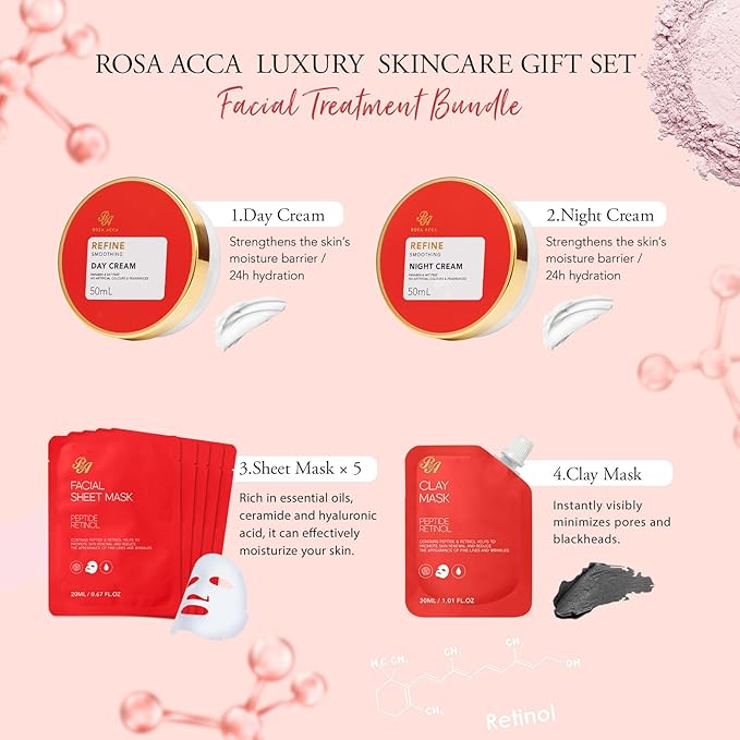 Red Rose 23 Pcs Facial Skin Care Set, Luxury Bath and Body Gifts for Women, Spa & Self-Care Gifts, Lip Gloss, Sheet Mask, Present, Bath Oil, Birthday, Christmas, Valentines, Mother Day, Bridal Shower