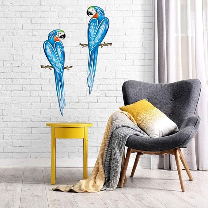 EiGreen Metal Bird Wall Art Decor 3D Outdoor parrot Sculpture, Hanging Decor Metal Wall Decor Suitable for Gardens Fence Patio Living Room Bedroom Yard Decor