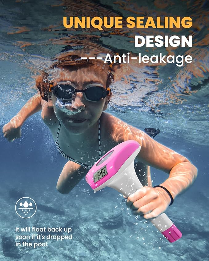 BALDR Pool Thermometer Floating Easy Read, IPX8 Waterproof, Solar Powered Digital Pool Thermometer with LCD Screen,Suitable for Swimming Pool/Hot Tub/Hot Spring/Aquarium (Purple)