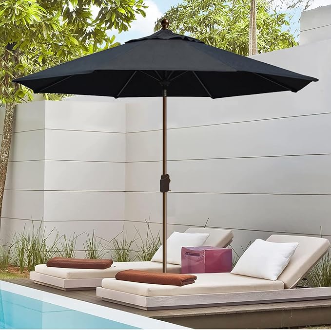 EliteShade USA 10-Year-Non-Fading 10Ft Market Umbrella Patio Umbrella Outdoor Table Umbrella with Ventilation, Black