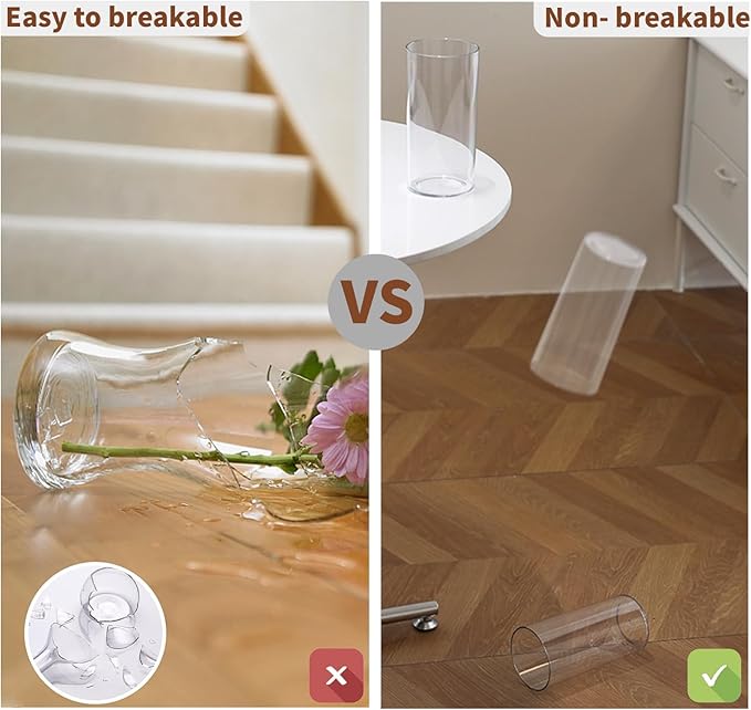 Clear Flower Vase, Non-breakable Vases, 5" W x 10" H, Acrylic Vase, Aesthetic Room Decor Cylindrical Modern Flower Vases for Table Centerpiece, Home Decor, Women Floral Arrangement Gift