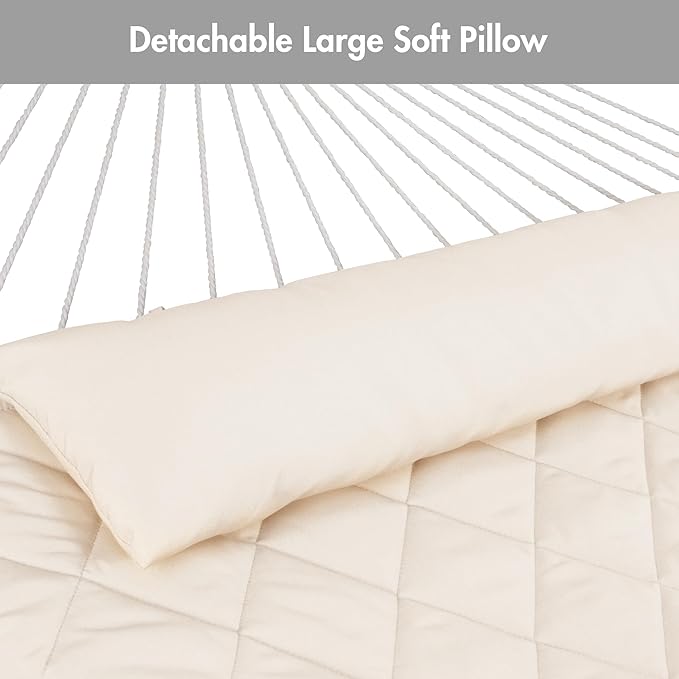 ANOW Outdoor Rope Hammock with Spreader Bars, Heavy Duty Hammock with Pad for Outdoors, 450 LBS Weight Capacity, Cream