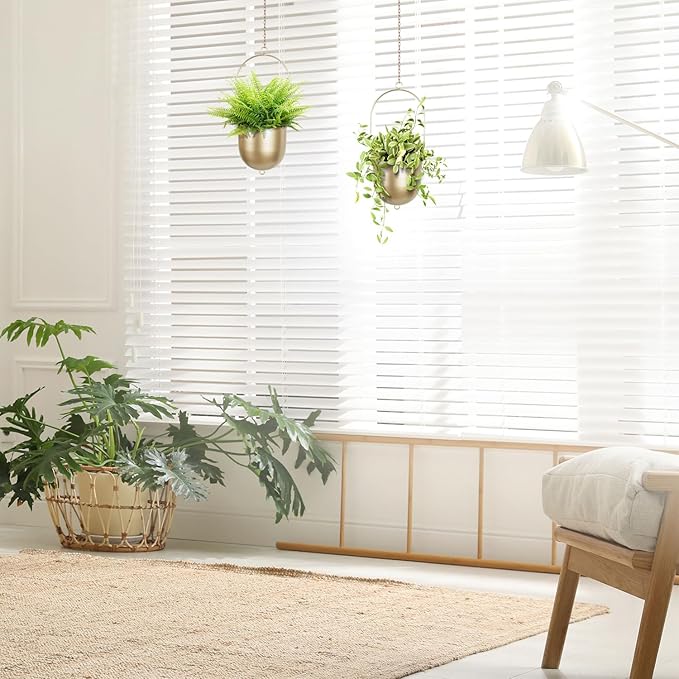 AceList Boho Hanging Planter, Set of 2 Gold Metal Plant Hanger with Hooks and Chains, Modern Wall & Ceiling Planters Outdoor/Indoor Hanging Planter for Window, Porch, Balcony and Home Décor