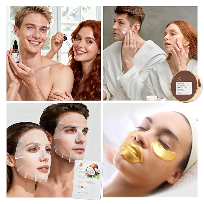 Coconut 23 Pcs Facial Skin Care Kit For Women & Men, Self-Care Gift Set, Spa Relaxation Kit, Face Sheet Mask, Serum, Clay Mask, Birthday, Christmas, Valentines, Mother Day, Dad, All Occasion Present